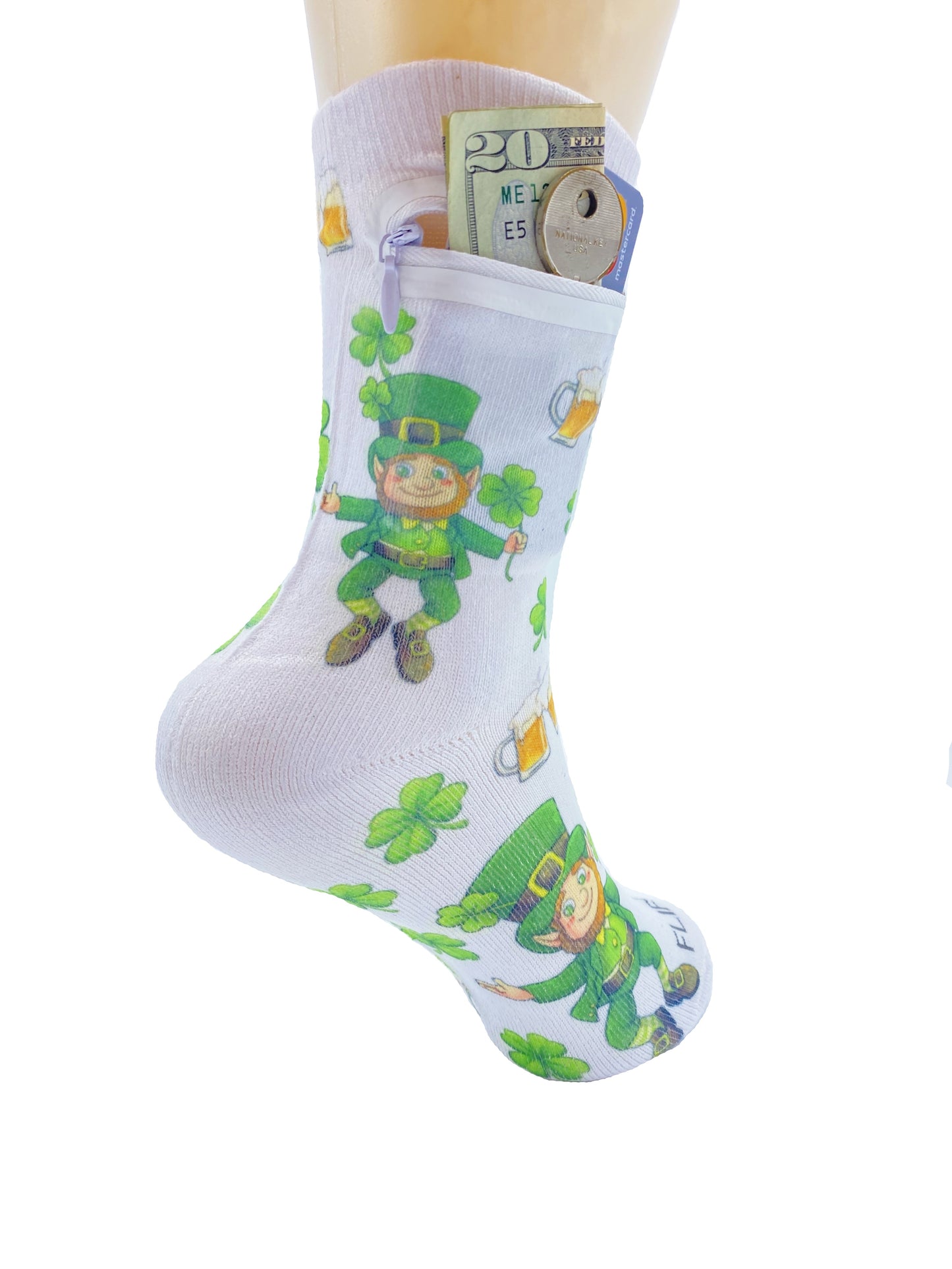 Zipper Sock Wallet -  St Patricks Day Sock