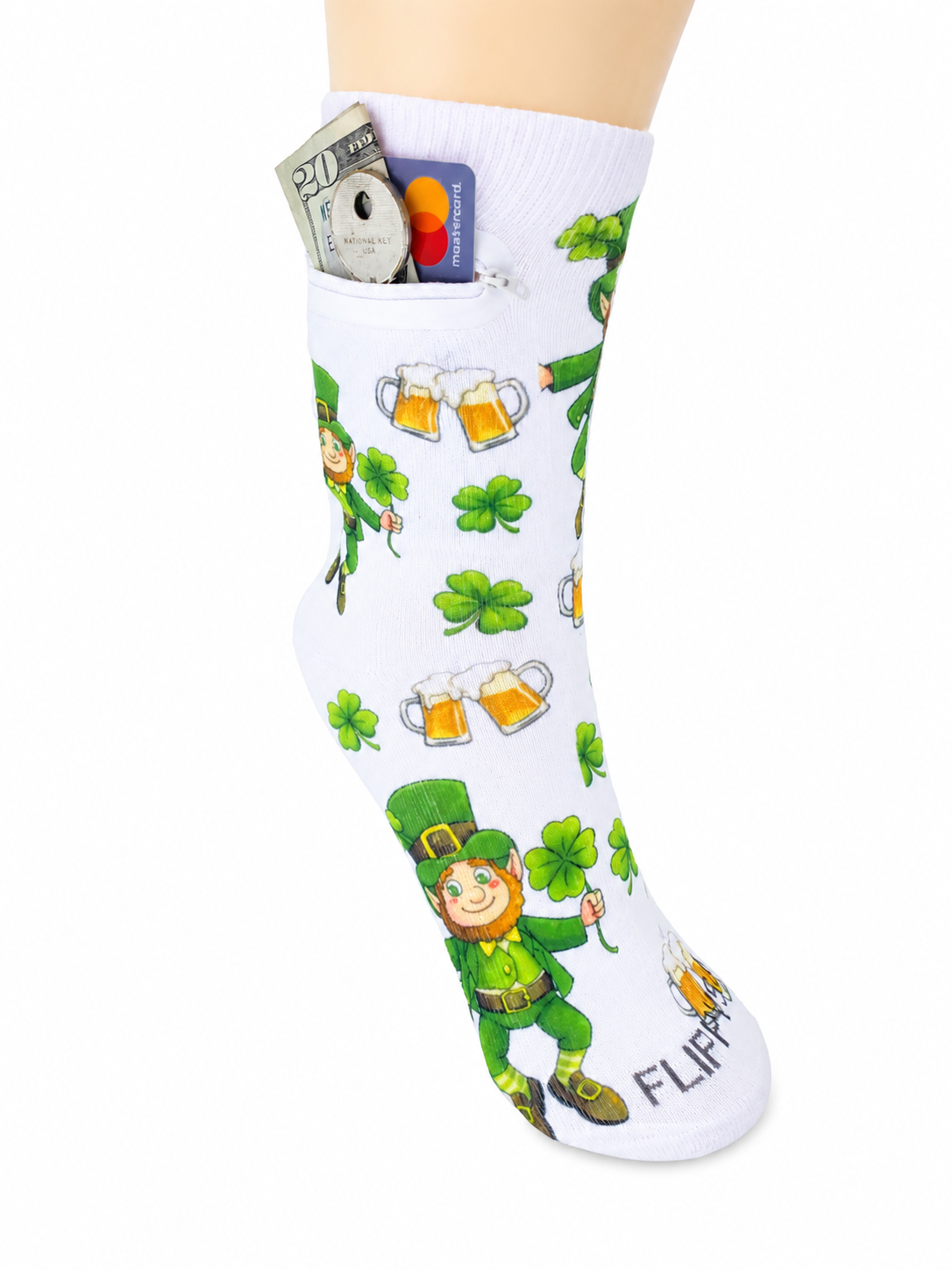 Zipper Sock Wallet -  St Patricks Day Sock