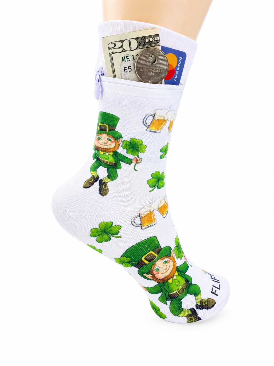 Zipper Sock Wallet -  St Patricks Day Sock