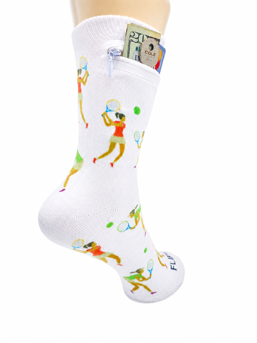 Zipper Sock Wallet - Tennis Woman Sock