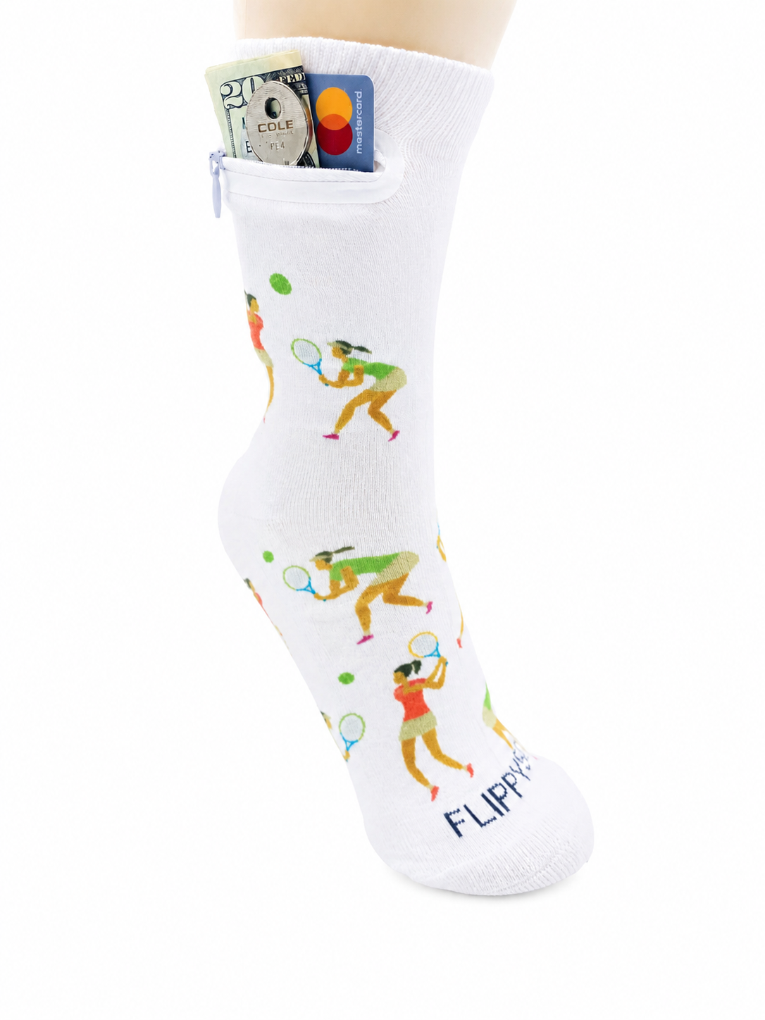 Zipper Sock Wallet - Tennis Woman Sock