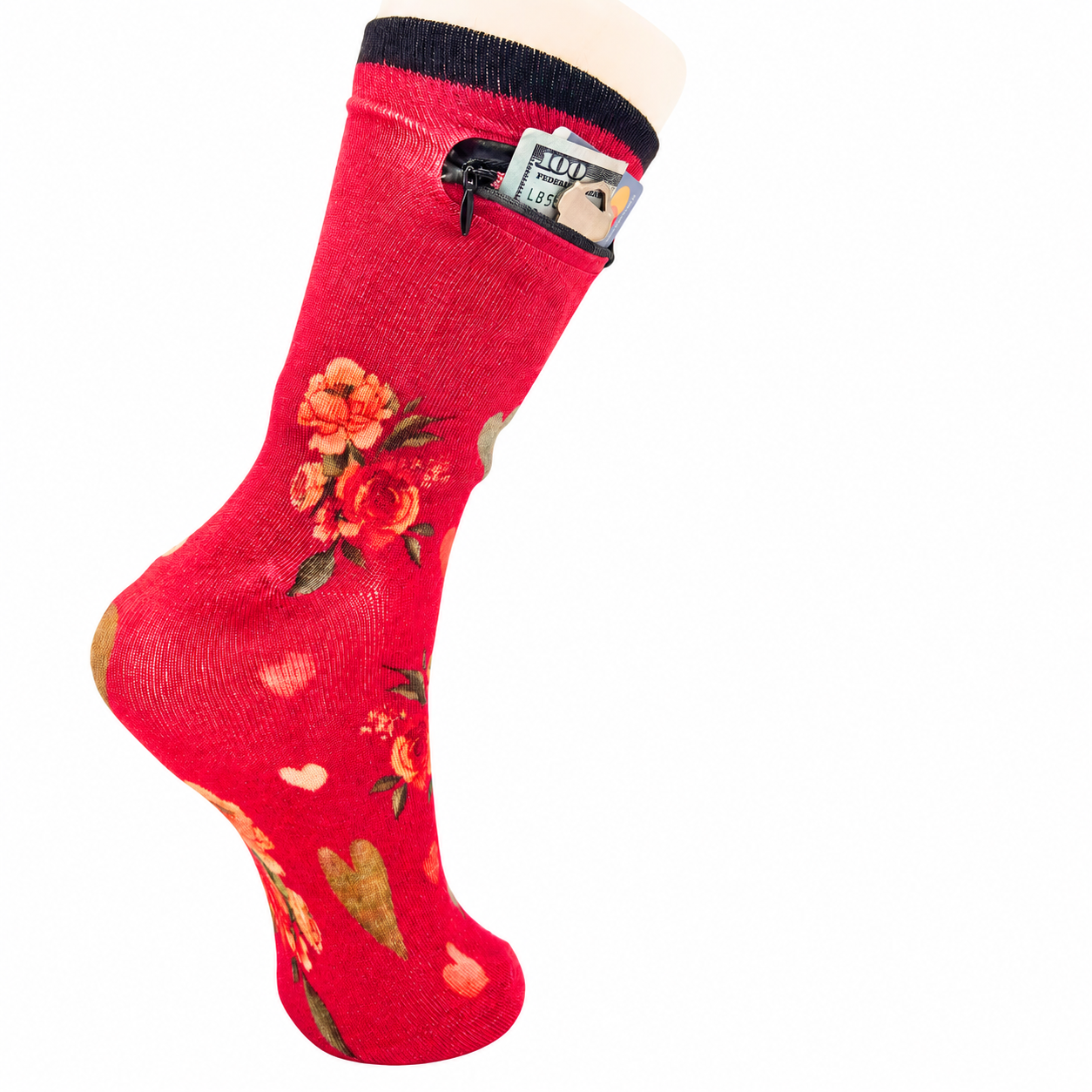 Zipper Sock Wallet - Valentines Sock