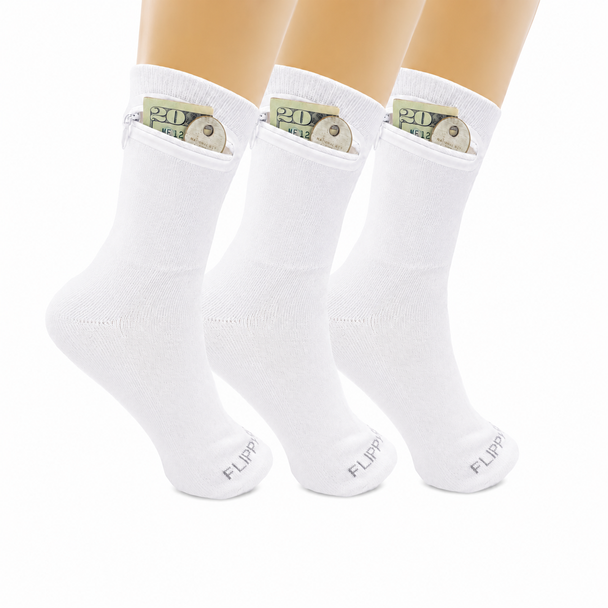 Zipper Sock Wallet (3 Pack) - White Sock