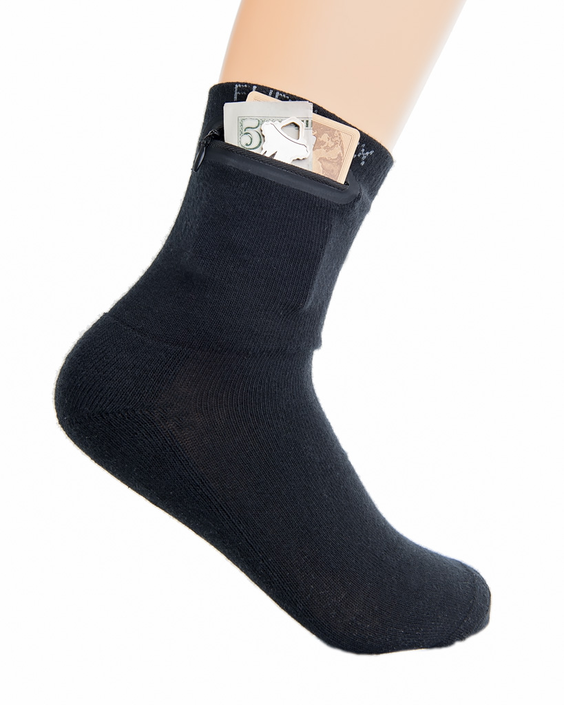 Zipper Sock Wallet -Black - Flippysox - Sock Wallets